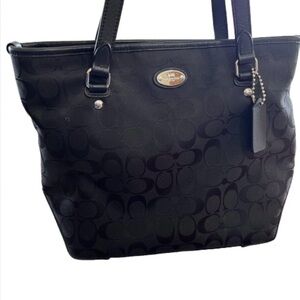 Coach F36375 Signature Black Logo Jacquard Bag With Zip Top